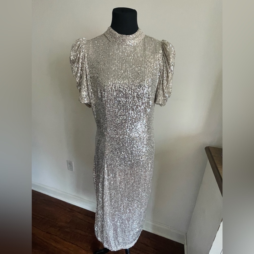H&M Puff Sleeved Sequined Dress. NWT. No Flaws. Size: XL. See size chart.